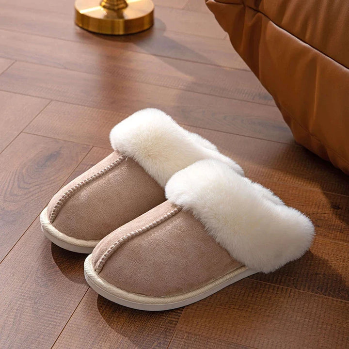 Pluizige bontpantoffels voor dames met zachte zool
