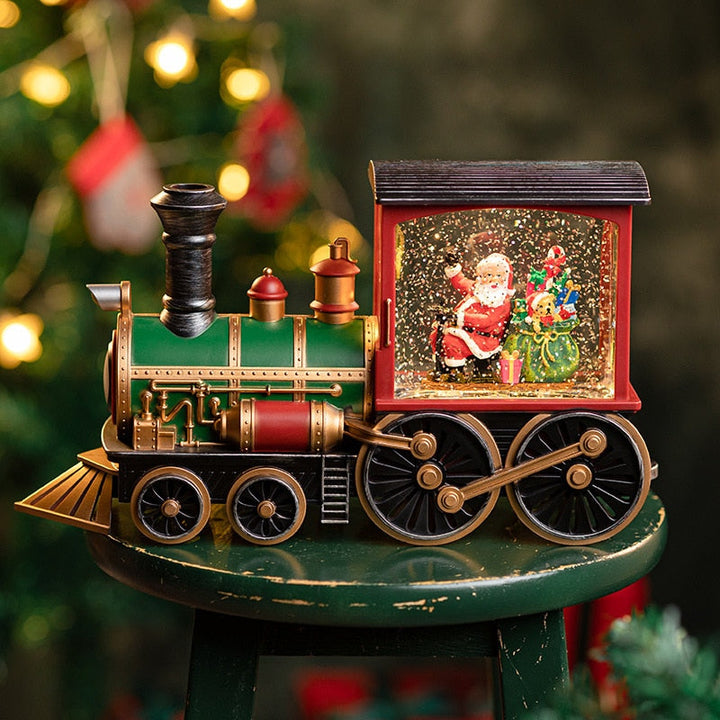 Muziekdoos kerstman in trein met glitter en 8 kerstliedjes