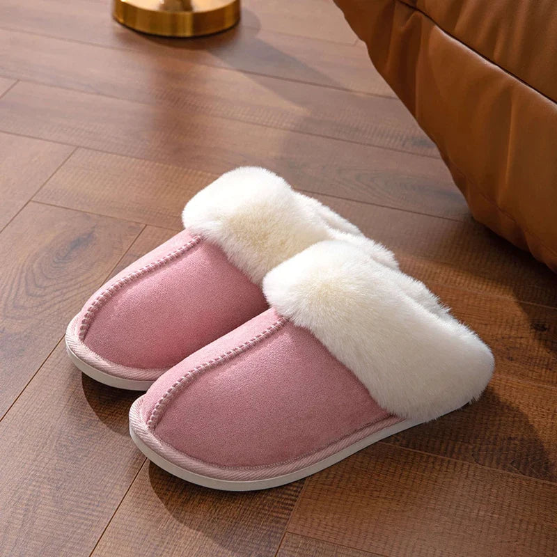 Pluizige bontpantoffels voor dames met zachte zool