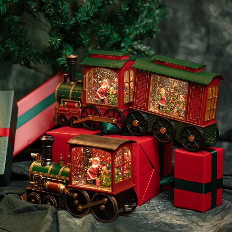 Muziekdoos kerstman in trein met glitter en 8 kerstliedjes