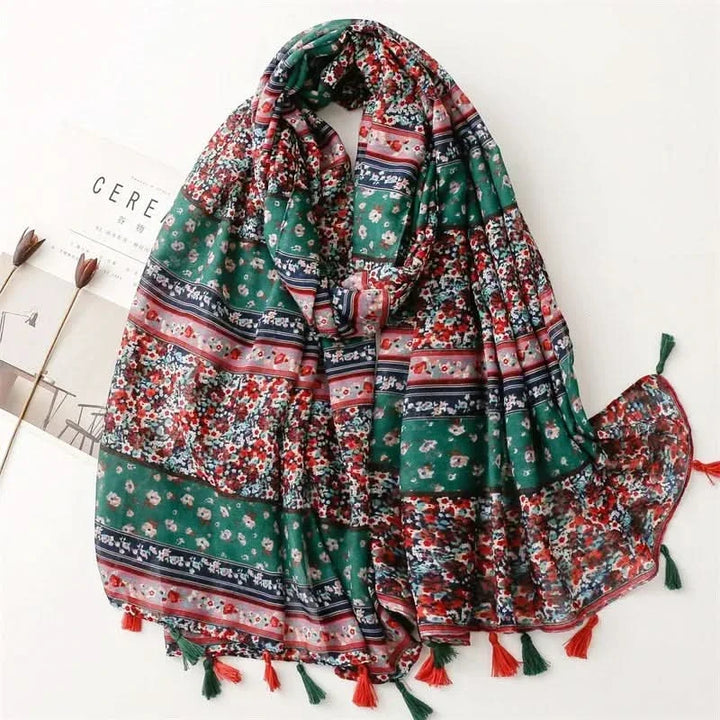Dames sjaal van viscose met stippen en bloemenprint
