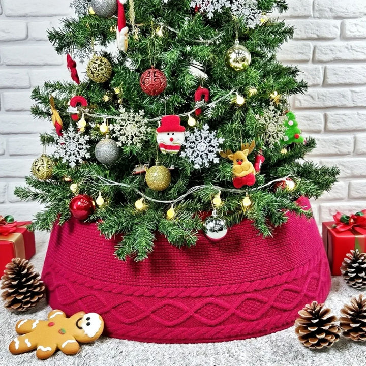 Hollevo™ Gebreide kerstboomrok met kabelpatroon die de voet verbergt