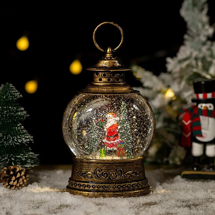 Kerstlantaarn met muziekdoos, ledlicht en dwarrelende glitter