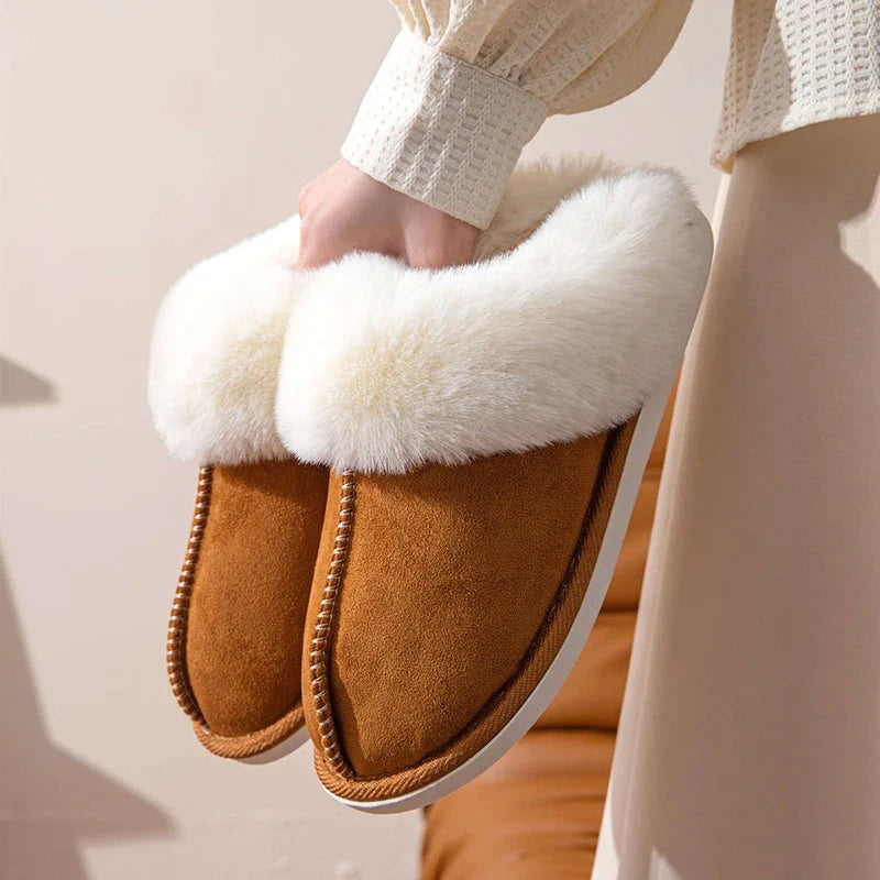 Pluizige bontpantoffels voor dames met zachte zool