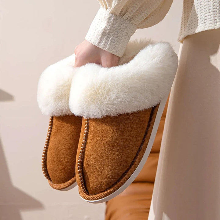 Pluizige bontpantoffels voor dames met zachte zool