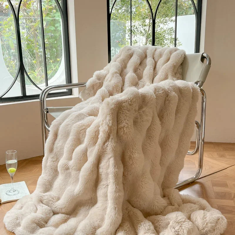Omkeerbare plaid van imitatiebont met bubbelstructuur