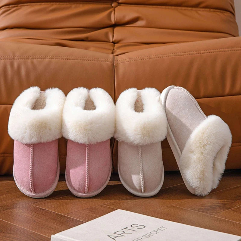 Pluizige bontpantoffels voor dames met zachte zool