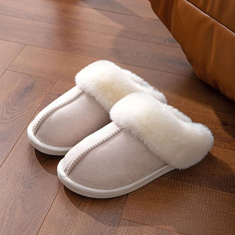 Pluizige bontpantoffels voor dames met zachte zool