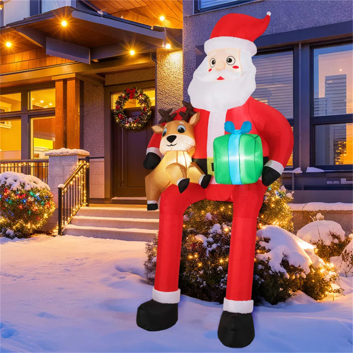 Hollevo Opblaasbare zittende kerstman met rendier en cadeau, 290 cm