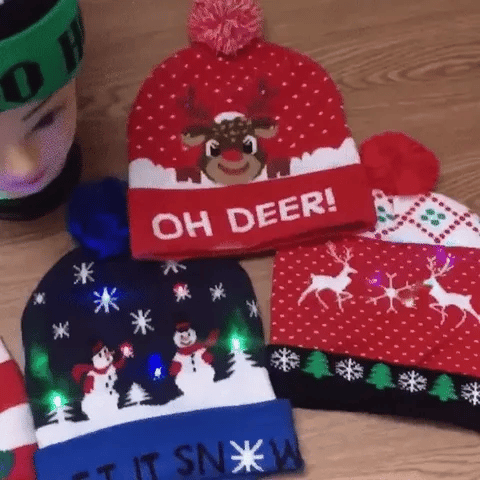Hollevo™ Gebreide kerstmuts met LED-lichtjes voor kids en volwassenen
