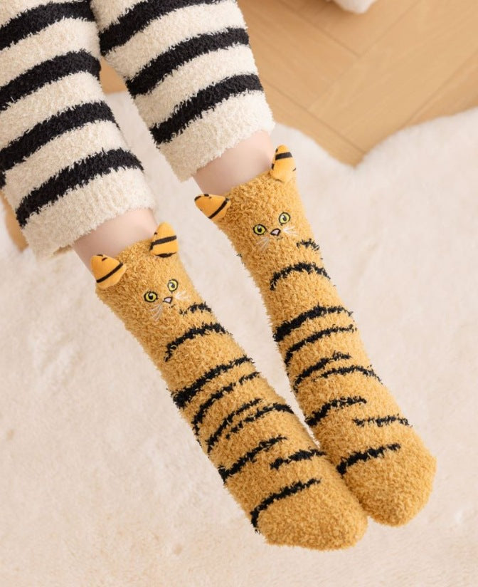 Fleecesokken met kattenoortjes en staart