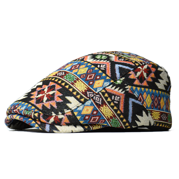Hollevo Flatcap met kleurrijk etnisch jacquardpatroon