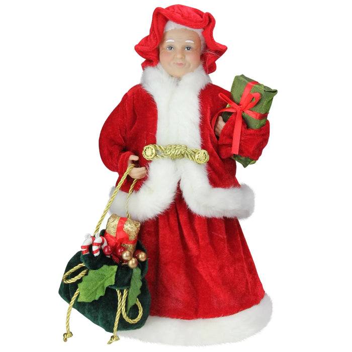 Hollevo Kerstvrouw-beeldje 30 cm met cadeau en kerstzak