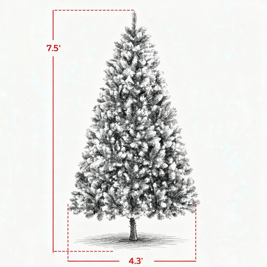 Grote kerstboom met witte puntjes en lichtjes