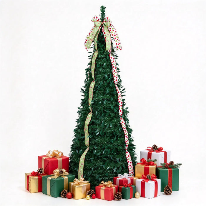 Hollevo Pop-up kerstboom 183 cm met linten en topstrik