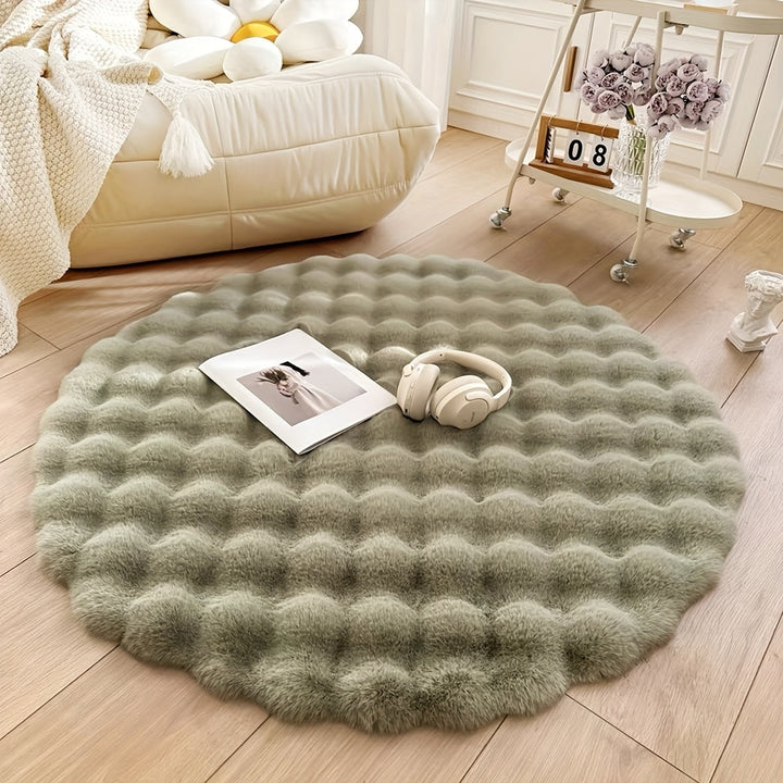 Hollevo™ Rond pluizig vloerkleed met bubbelstructuur van dichte fleece