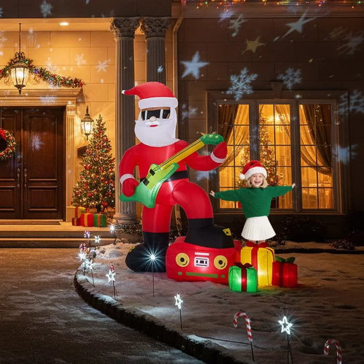 Opblaasbare kerstman met gitaar en zonnebril