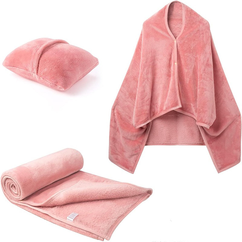 Fleece deken als omslagdoek met knopen