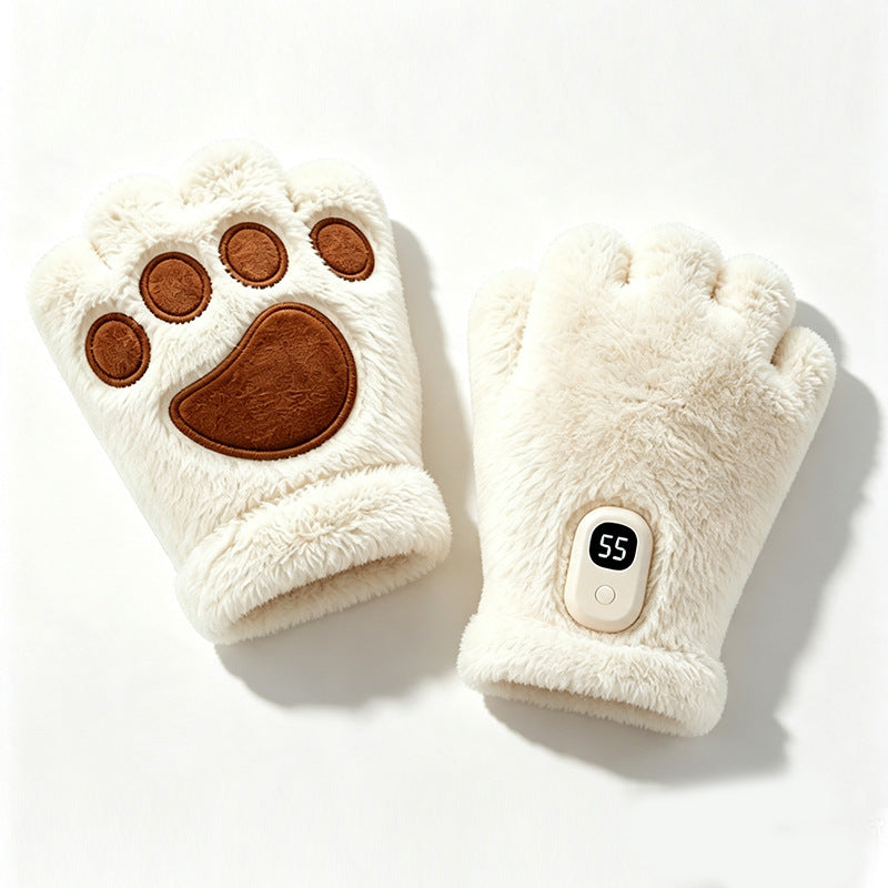 Witte pluche handschoenen met kattenpootjes