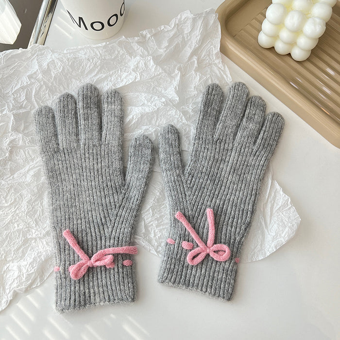 Hollevo Geribde gebreide handschoenen met een strikje
