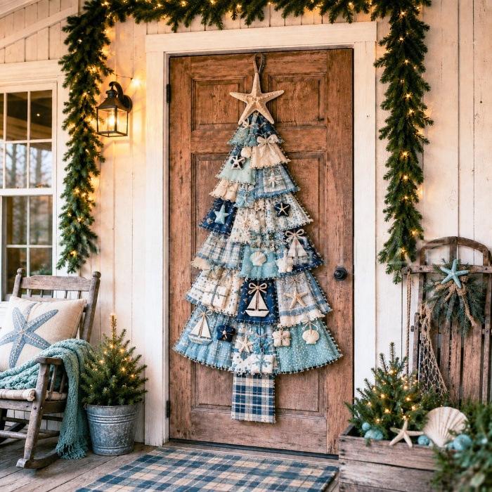Kerstboom deurhanger met patchworkprint