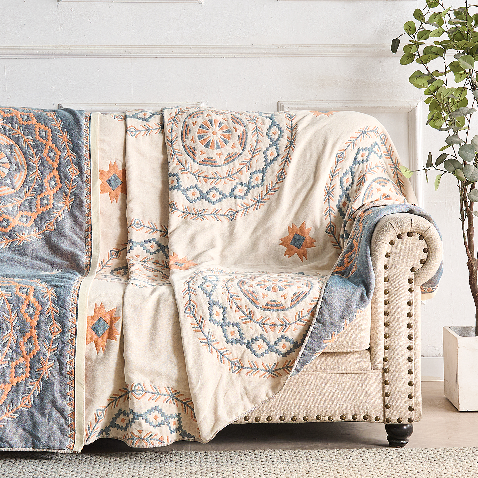 Katoenen plaid met mandalaprint in boho-stijl voor bank en bed