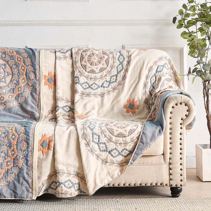 Katoenen plaid met mandalaprint in boho-stijl voor bank en bed