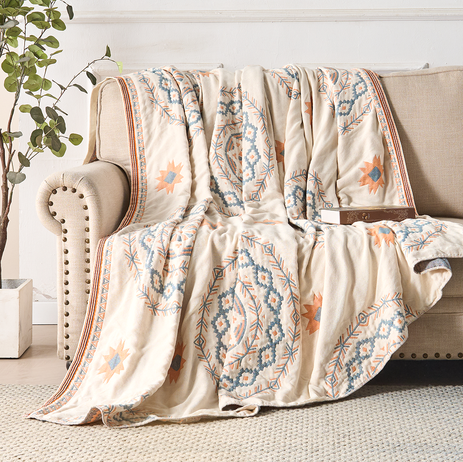 Katoenen plaid met mandalaprint in boho-stijl voor bank en bed