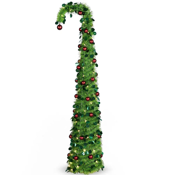 Hollevo Pop-up kerstboom met verlichting en rode ballen, 183 cm