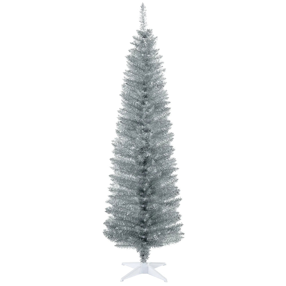 Zilveren slanke kerstboom zonder lampjes