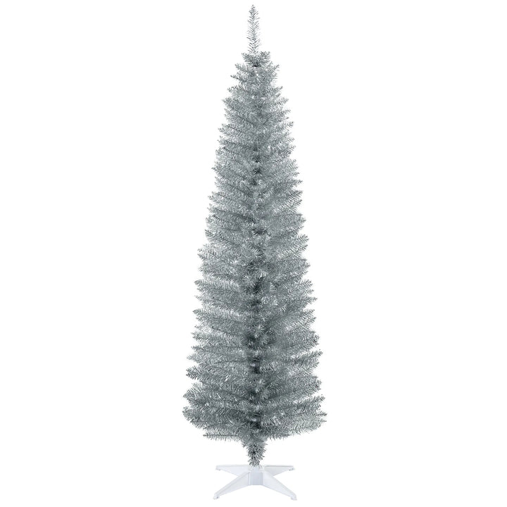 Zilveren slanke kerstboom zonder lampjes