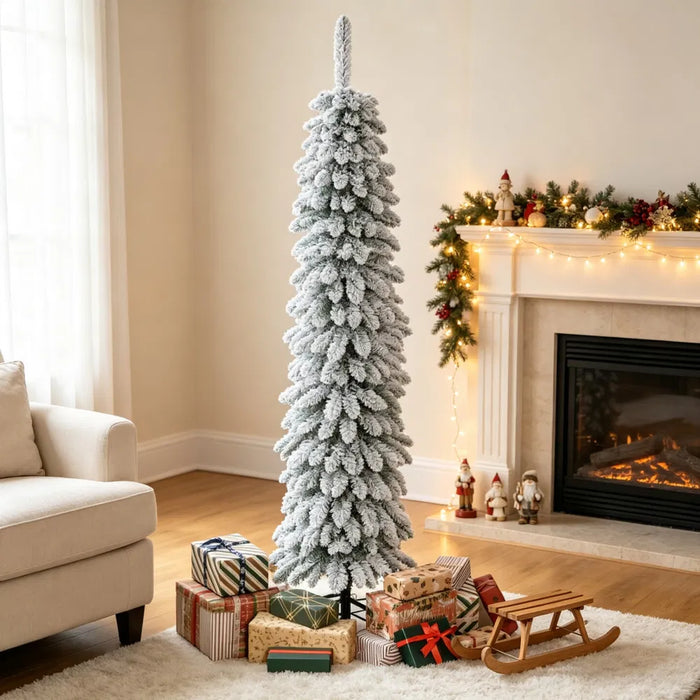 Hollevo Besneeuwde smalle kerstboom 152 cm zonder verlichting