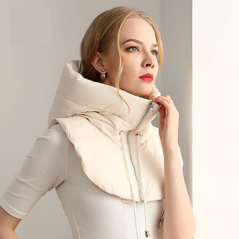 Gewatteerde donscapuchon met sjaalkraag