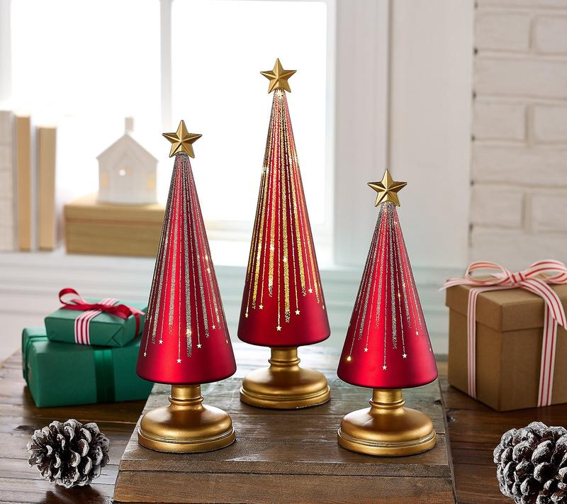Set van 3 lichtgevende led-kerstboompjes met ingebouwde timer