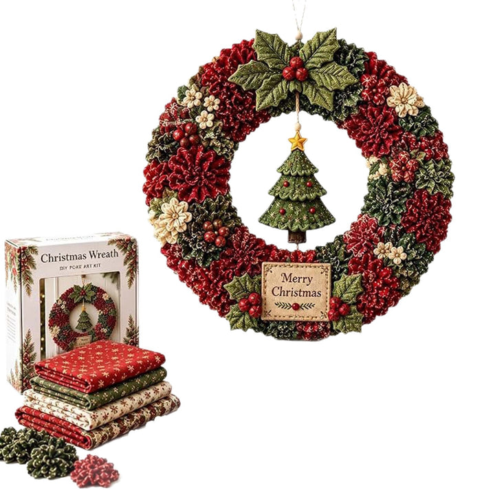 Stoffen kerstkrans met kerstman en cadeaudoos