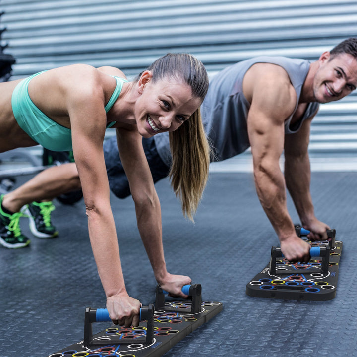Push-up board set met pilatesstang en buikwielen