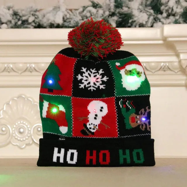 Hollevo™ Gebreide kerstmuts met LED-lichtjes voor kids en volwassenen