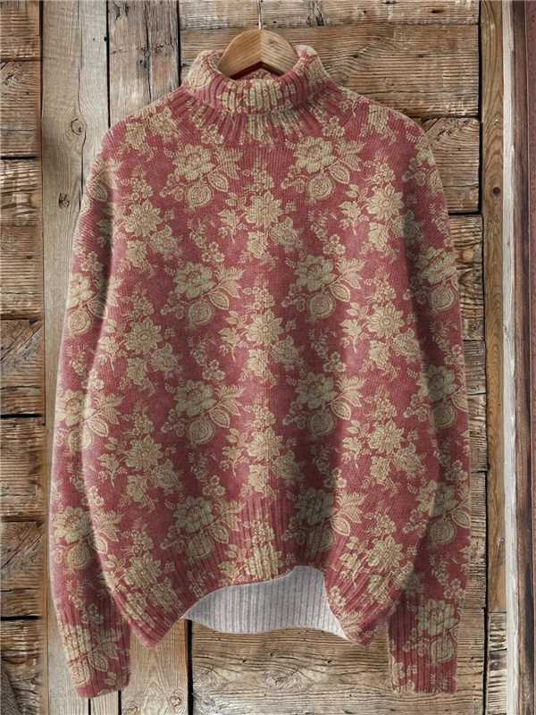Vrouw in losse coltrui met print