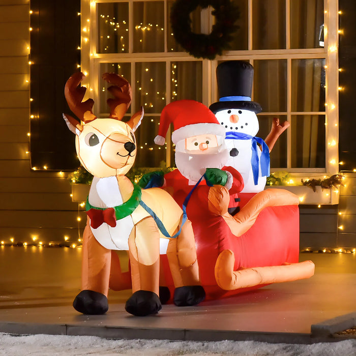 Hollevo Opblaasbare kerstman met rendier en sneeuwpop op een slee