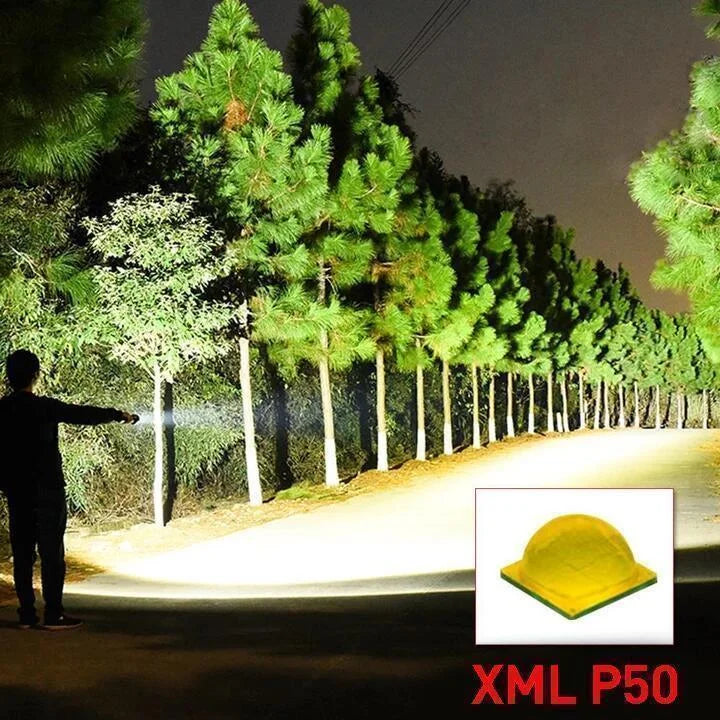 Oplaadbare LED-zaklamp XHP50 met zoom en batterij-indicator