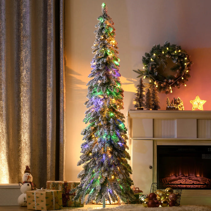 Hollevo Smalle besneeuwde kerstboom 180 cm met tweekleurige leds