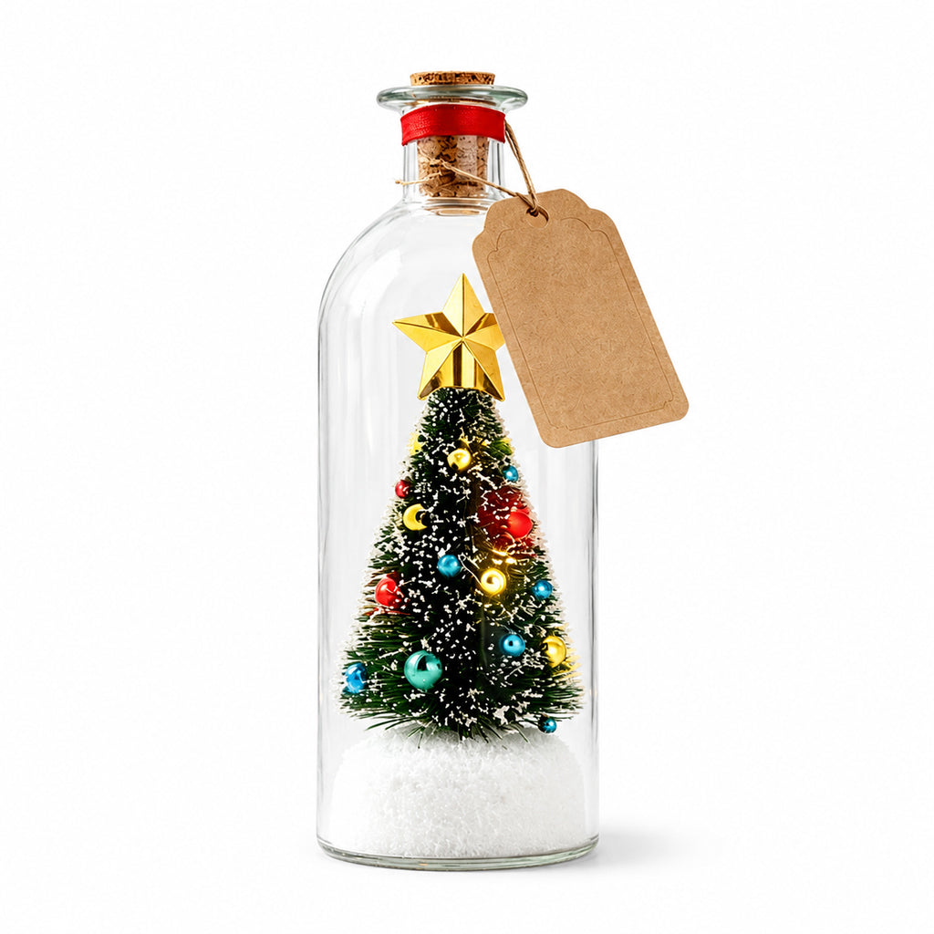 Mini kerstboom in fles met lichtjes