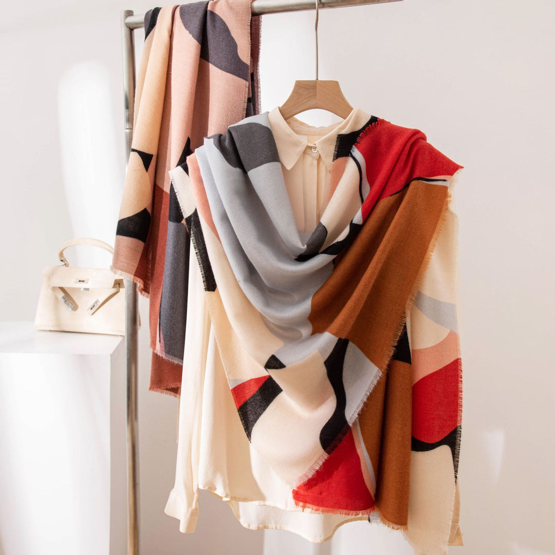 Sjaal met abstracte kleurblokprint