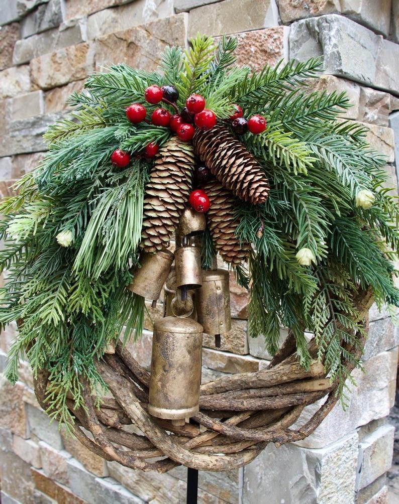Farmhouse kerst krans, boho krans, feestdagen krans