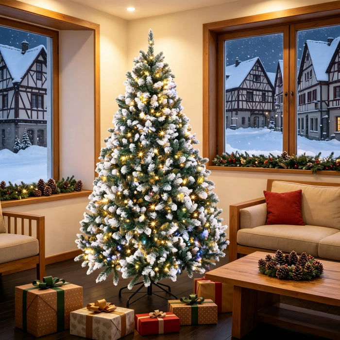 Hollevo Volle kerstboom 183 cm met witte puntjes en 350 leds