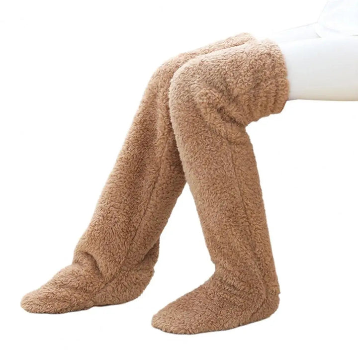 Lange fleece huissokken met omslaanbare voetopening