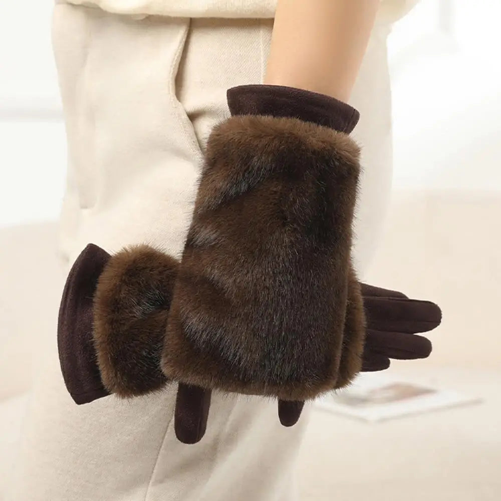 Suède winterhandschoenen met bontrand en touchscreen-vingers