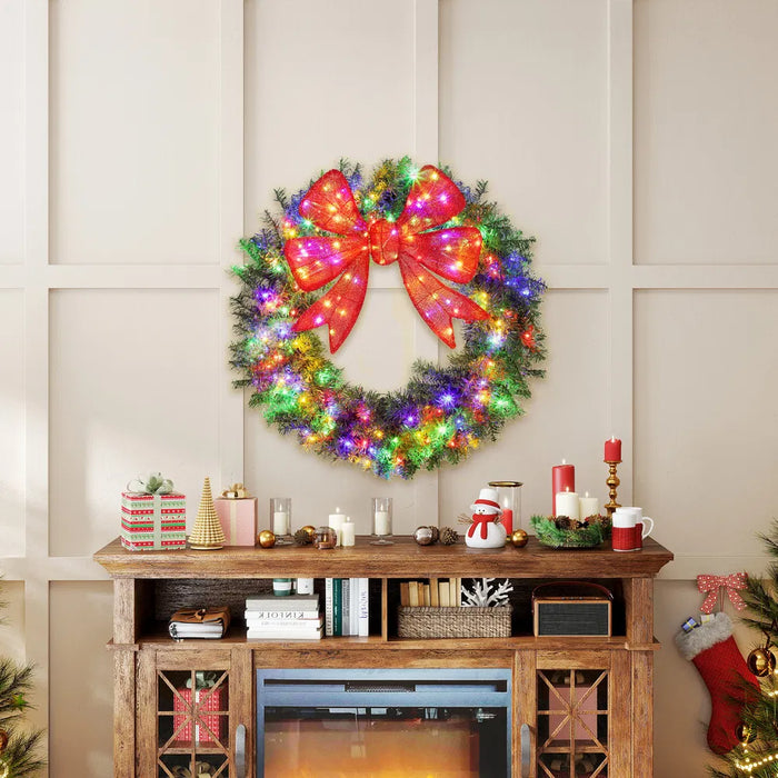 Hollevo Kerstkrans 91 cm met verlichting en grote rode strik
