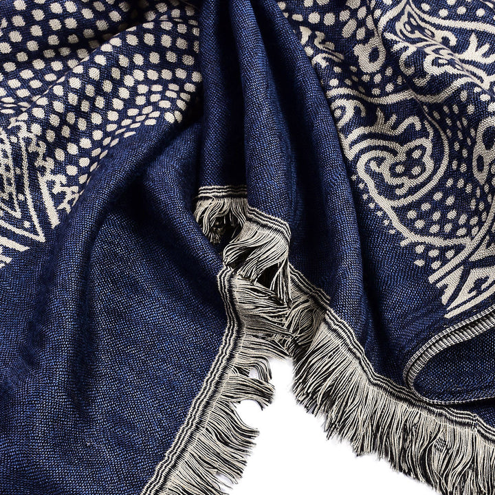 Geweven jacquard sjaal met franjes