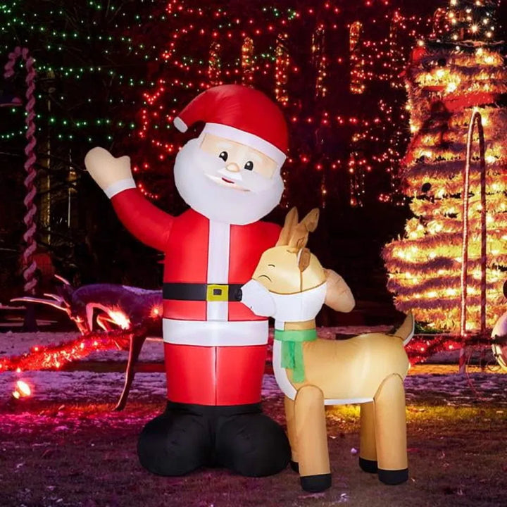 Opblaasbare zwaaiende kerstman met rendier